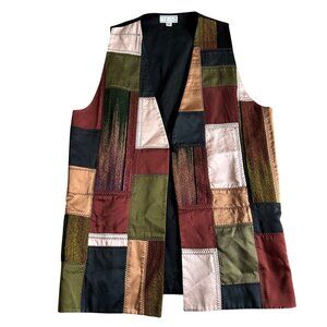 Patchwork Sleeveless Vest in Olive, Rust & Black by